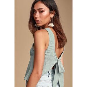 Lulus Julisa Sage Green Tie-back Tank Top - Size S